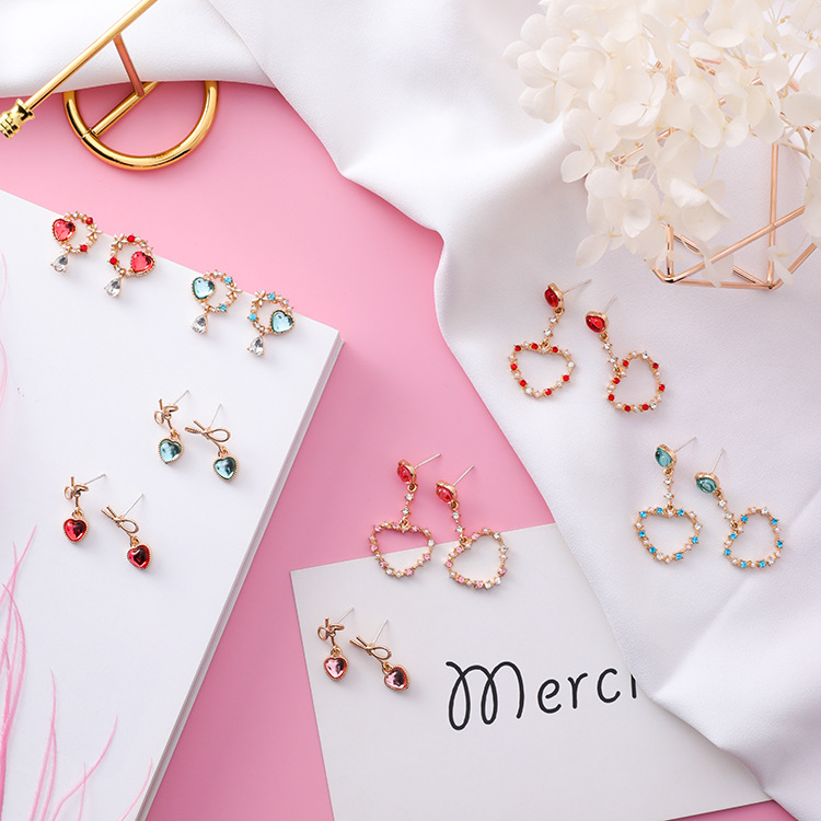 925 Silver Needle Love Bow Earrings Sweet Garland Diamond Drop Earrings