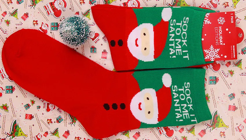Old man elk snowman cotton women's socks - Santa Claus 1