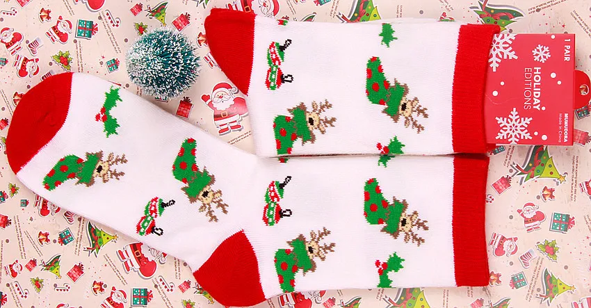 Old man elk snowman cotton women's socks - White