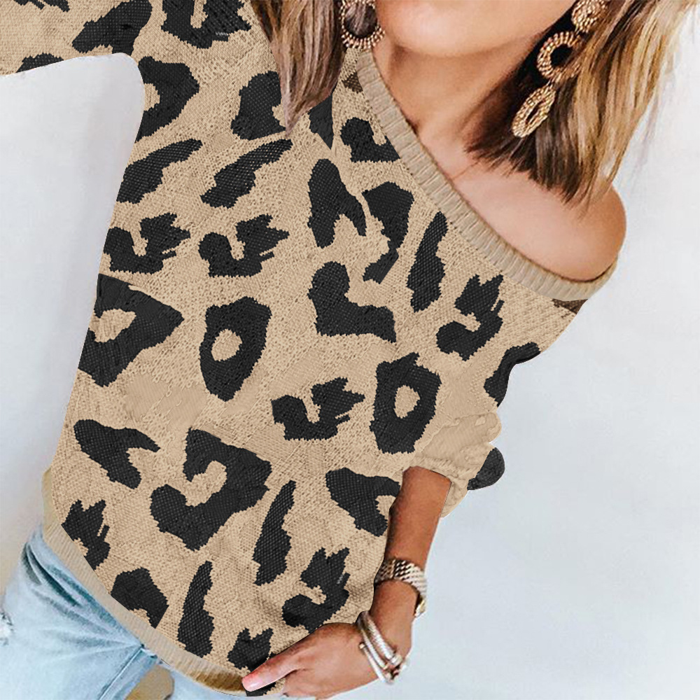 Autumn and winter women's four-color long-sleeved leopard print loose sweater