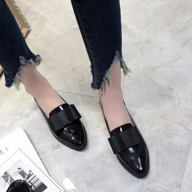 Women Flats Bowtie Loafers Shoes Women Ballet Flats Pointed Toe Shoes Patent Leather Elegant Low Heels On Flat Shoes Woman Black - Shop at LoveMi