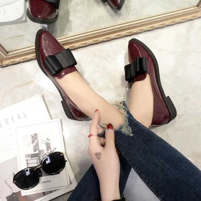 Women Flats Bowtie Loafers Shoes Women Ballet Flats Pointed Toe Shoes Patent Leather Elegant Low Heels On Flat Shoes Woman Claret 36 - Shop at LoveMi