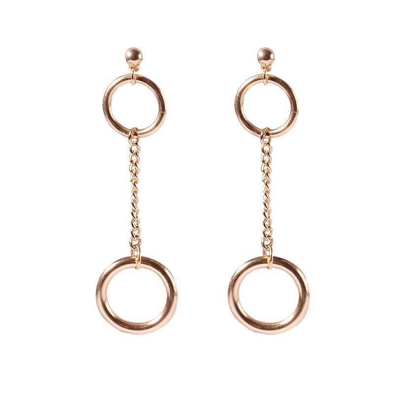 Vintage Bohemia Double Round Dangle Drop Earrings Two Colors Alloy Link Chain Ears Jewelry for Women