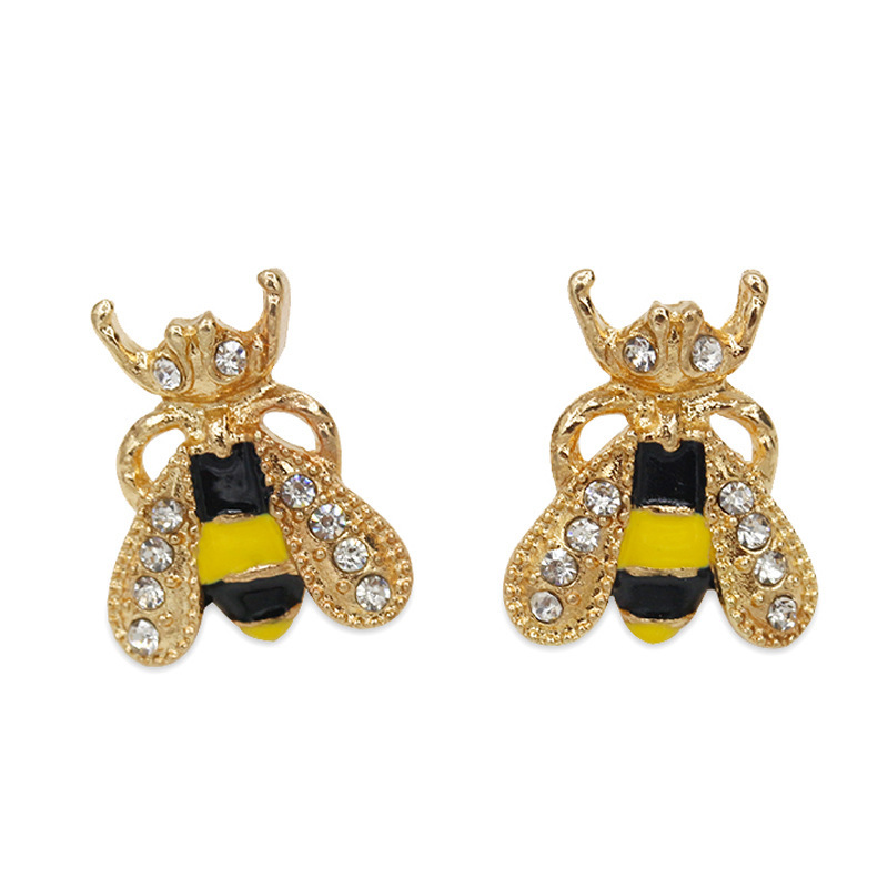 Glazed drop oil with diamond bee earrings