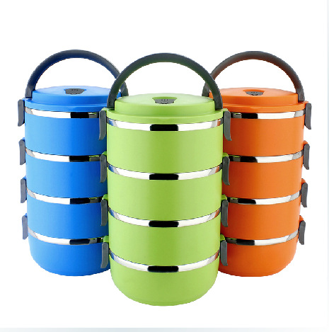 Fashion multi-layer student lunch box insulated lunch box Plastic stainless steel double-layer anti-scalding lunch box