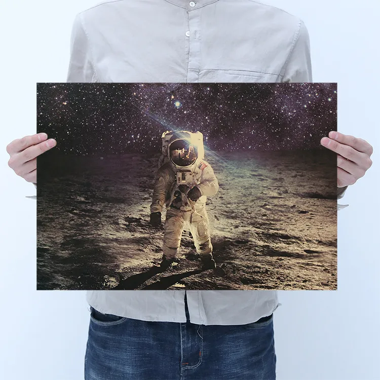 Moon landing poster kraft paper retro poster cafe bar dormitory decoration painting - 50.5X35Cm