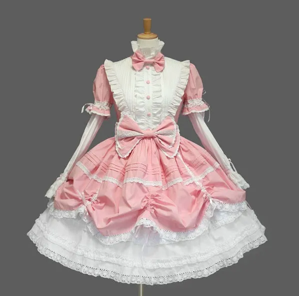 Dress court retro lace gothic coslpay dress fluffy sleeve dress Pink - Shop at LoveMi