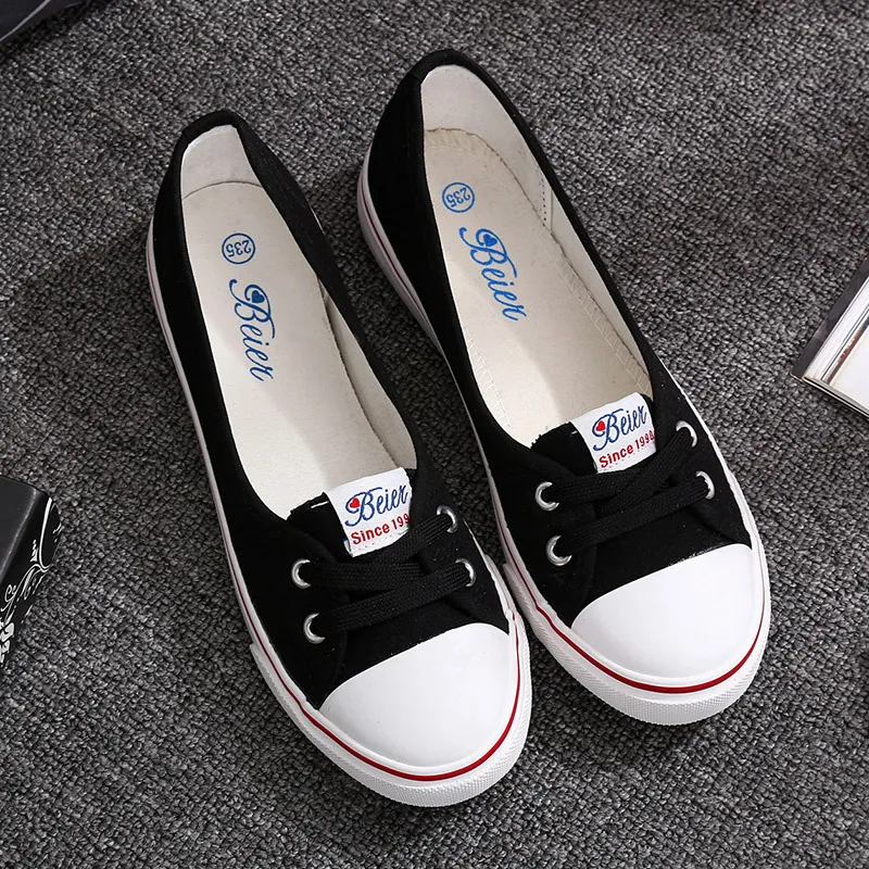 Flat bottom women's shoes breathable new canvas shoes - Black
