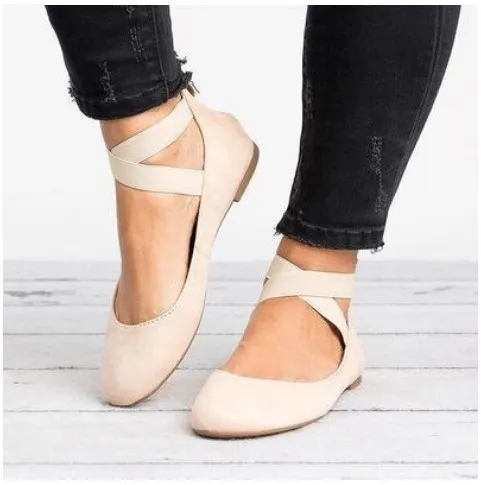 Women Spring Autumn Leopard Print Casual Fashion Soft Round Toe Solid Elastic Strap Flat Shoes - Beige