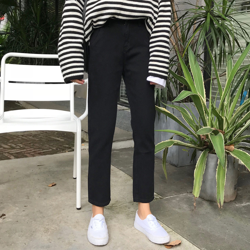 Retro wild loose high waist slim straight pants Black - Shop at LoveMi