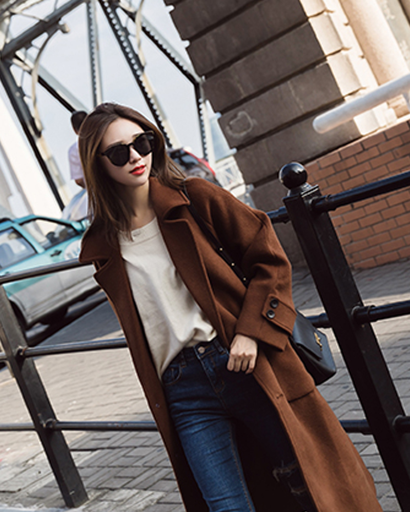Woolen coat female long section new autumn and winter Korean version of Harajuku bf caramel short short woolen coat