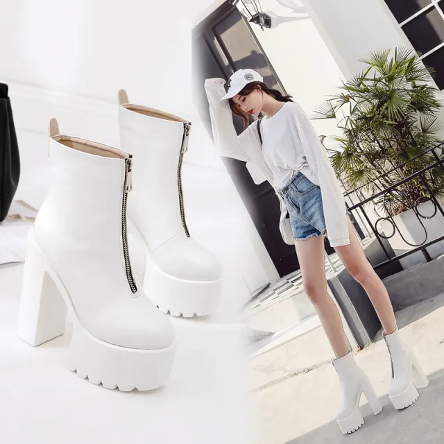 POADISFOO Hates High Short Boots Platform Waterproof Platform With Zipper High Heel Women Boots Thin Martin Boots White - Shop at LoveMi
