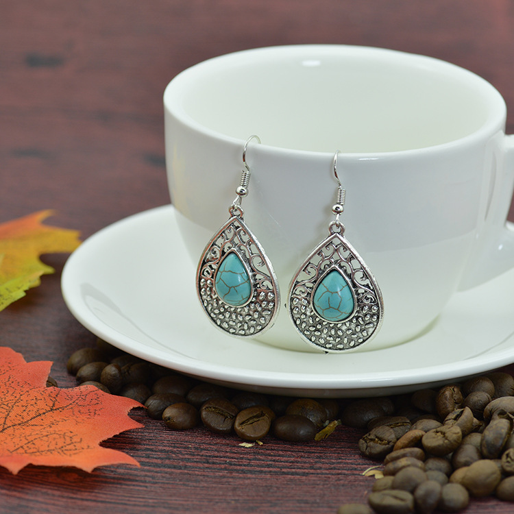 Vintage Silver Coastline Drops Court Crown Turquoise Earrings