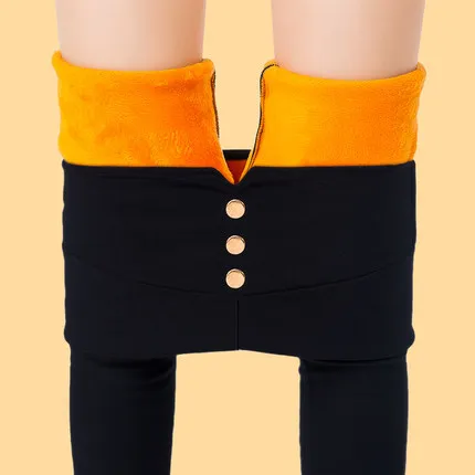 Plus velvet leggings pants thickening autumn and winter wear new feet high waist tight black pencil trousers Three Buckle Gold Velvet - Shop at LoveMi