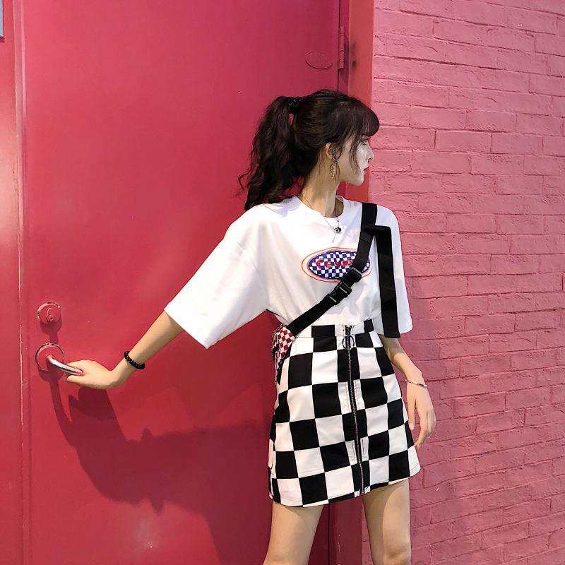 Harajuku Style High Waist Plaid Skirt Female Autumn and Winter New Retro Cotton Loose Zipper Straight Skirt