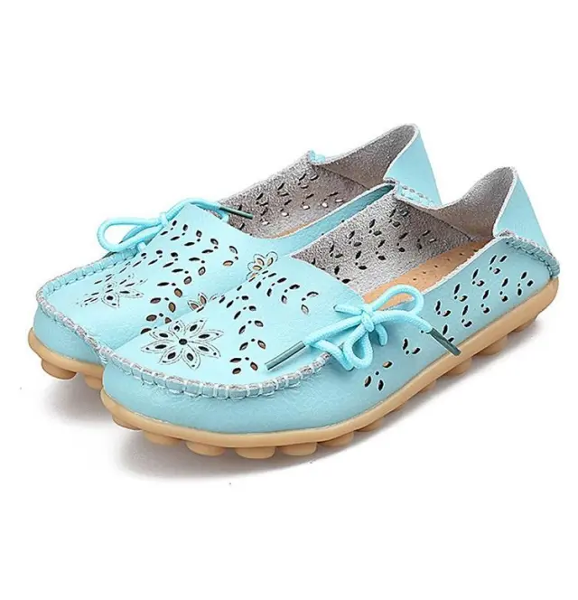 WOMEN'S BREATHABLE GENUINE LEATHER LOAFERS Blue - Shop at LoveMi