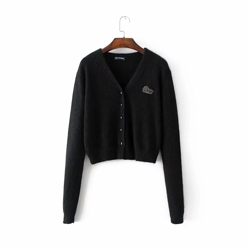 early autumn new European and American style fashion letters embroidery furry button knit cardigan