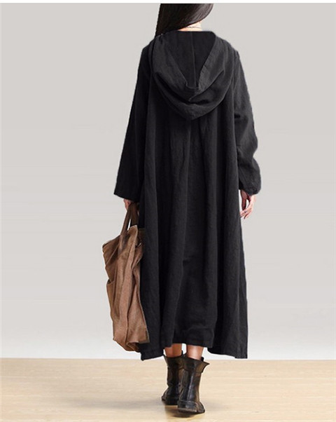 Vintage cotton linen hooded gown long dress dress windbreaker jacket