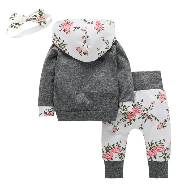 Lucia Floral Hoodie Set Long Sleeve Fashion Hooded Floral European And American Baby Boys Three-Piece Set