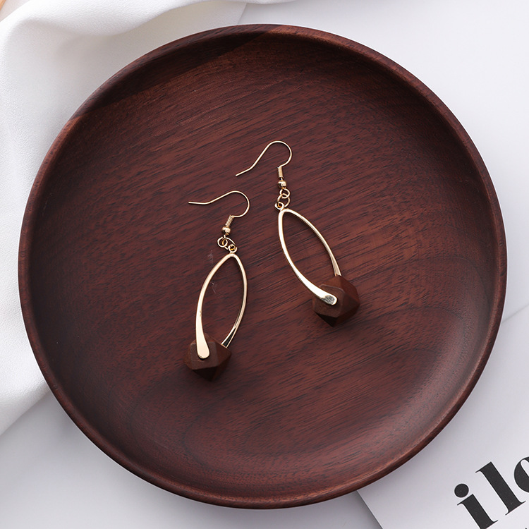 Retro red wooden earrings cold wind long ear hook earrings female