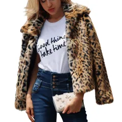 Faux fur women's lapel jacket autumn and winter new long-sleeved plush - Leopard Print - View 1