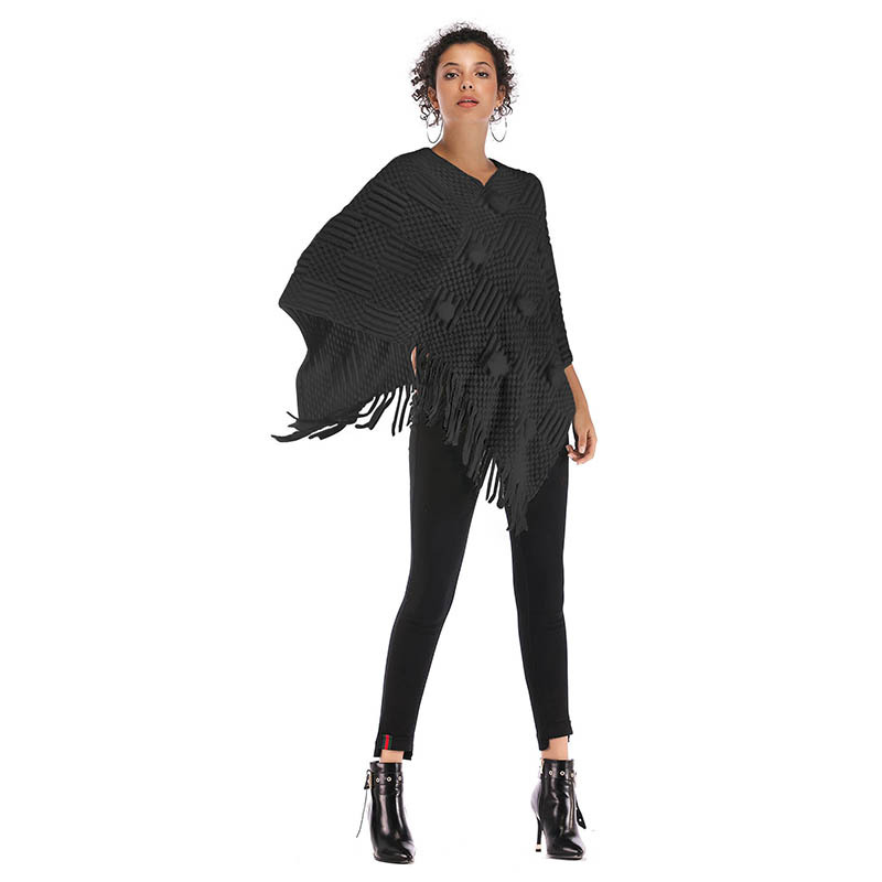 V-neck small hair ball shawl cloak tassel irregular pullover knit jacket