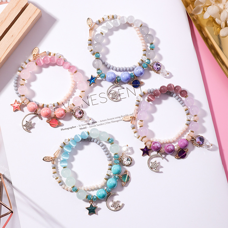 Star Moon Cat Eye Crystal Multilayer Bracelet