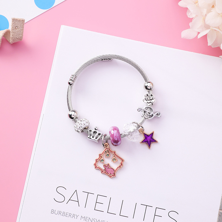 Stainless Steel Adjustable Rabbit Square Bracelet Crystal Bracelet National Wind Star Beaded Bracelet