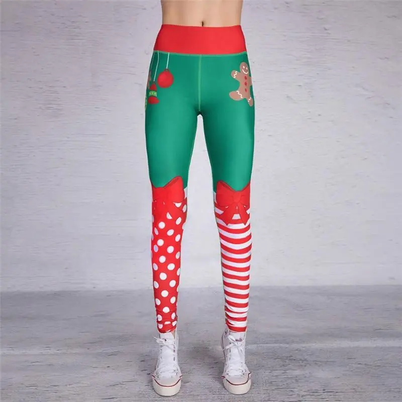 Yoga Christmas Print Hip High Waist Fitness Yoga Pants - Green Christmas