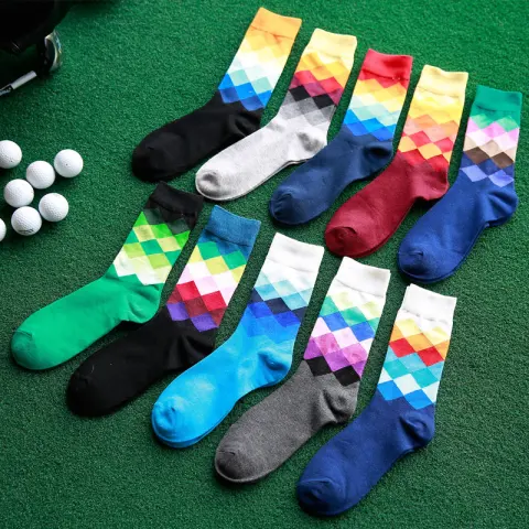 Colored Diamond Men's Socks Cotton Long