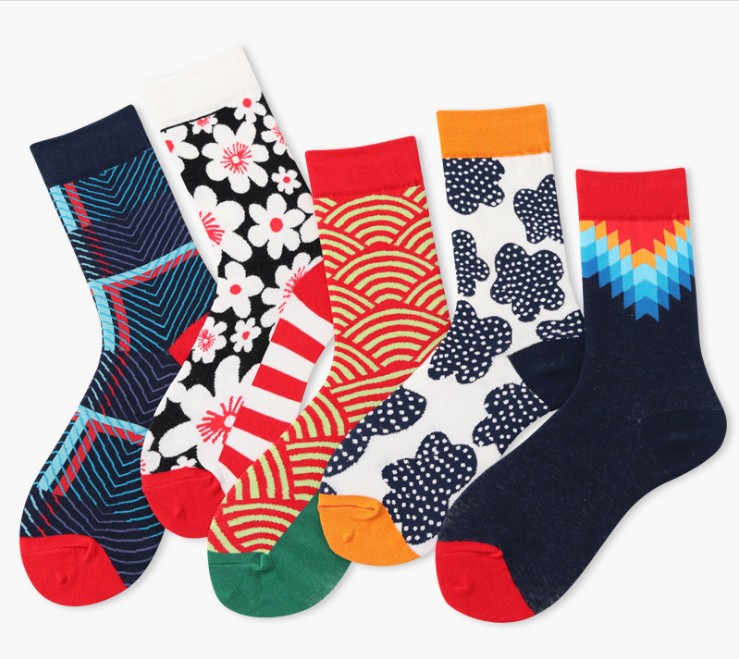 new women socks 1 pair long cotton color geometric autumn socks novelty fashion lady happy socks