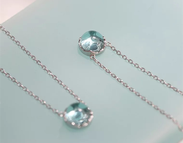 Clear spring blue water drop hollow sterling silver necklace Japan and South Korea clavicle chain