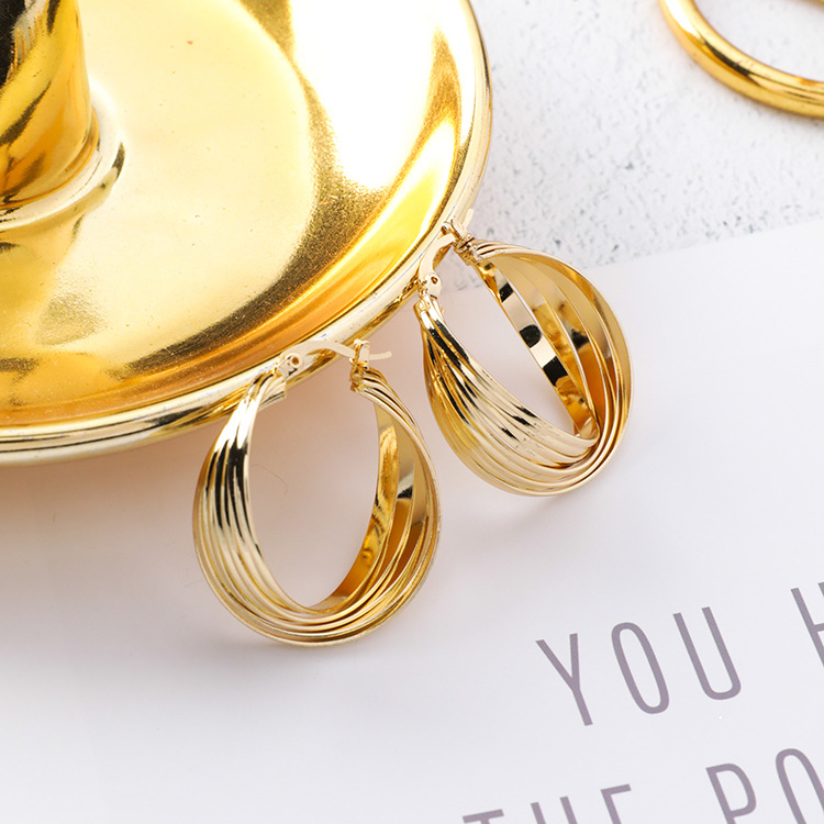 Geometric metal multilayer cross ear ring winding circle earrings