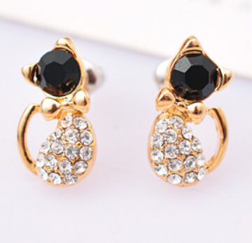 Full diamond cat cute bow kitten earrings