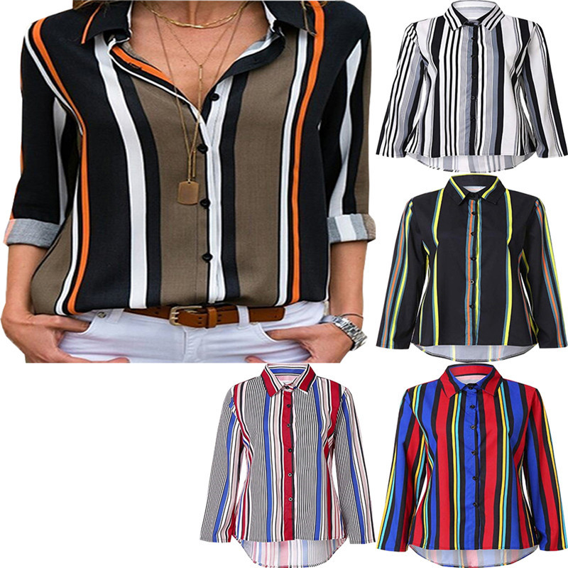 Striped Casual V-neck Long Sleeve Chiffon Shirt