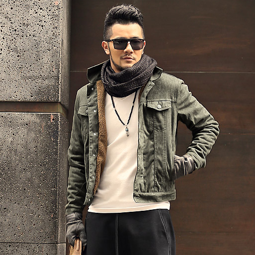 Mao Mao lining men's slim short jacket leatherette men's suede jacket