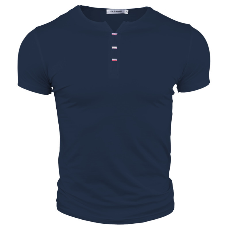 Fashion V-neck color cotton slim short-sleeved T-shirt male
