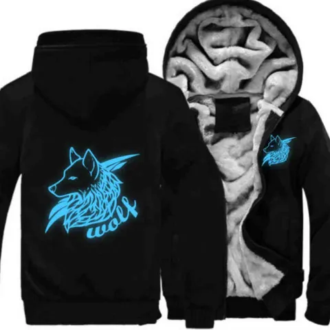 Men Women Night Luminous Wolf Printed Jacket Sweatshirts Thicken