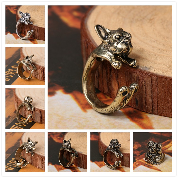 خاتم حيوانات بطراز قديم - الكلب البولدوج قابل للتعديل