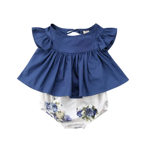 Newborn Infant Baby Girl Dress Floral Top Panties Low