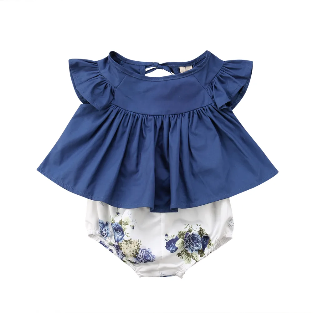 Newborn Infant Baby Girl Dress Floral Top Panties Low