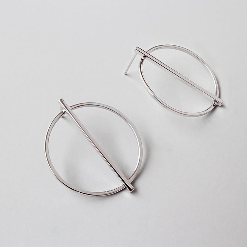 Korean style S925 sterling silver fashion personality CHIC style simple geometric large round earrings
