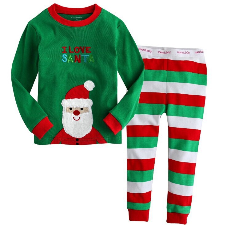 Children's Santa Claus pattern striped long-sleeved trousers two-piece home service pajamas set