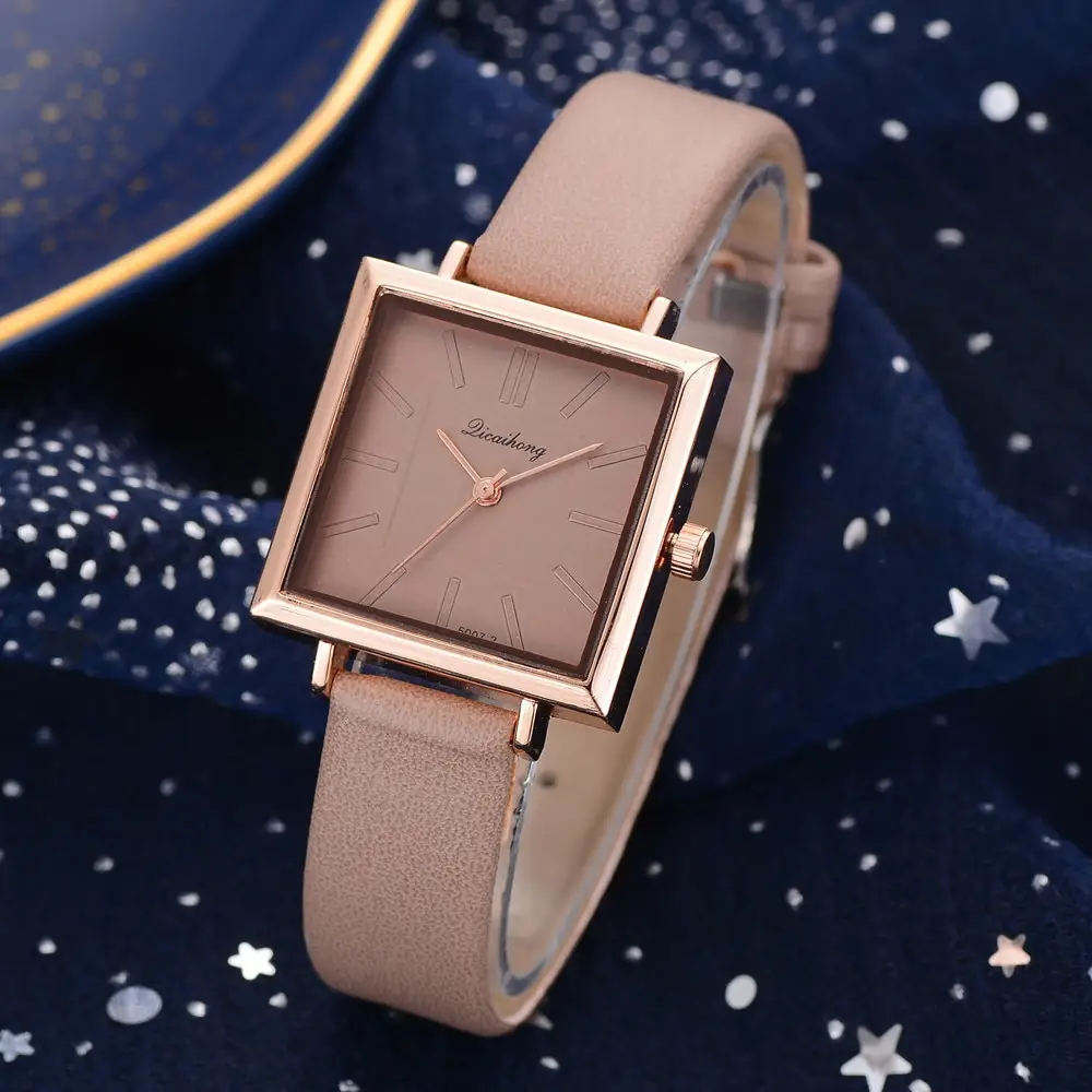 Square Women Bracelet Watch Contracted Leather Crystal WristWatches Dress