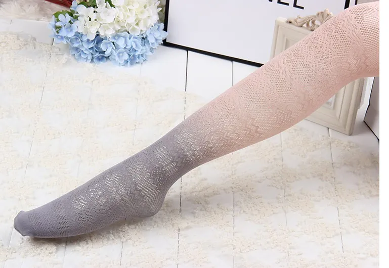 Gradient color hollow stockings anti-hook silk jacquard pantyhose lace stockings - Gray