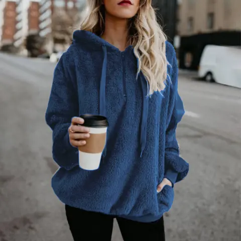 Long-sleeved Hooded Solid Color Sweater