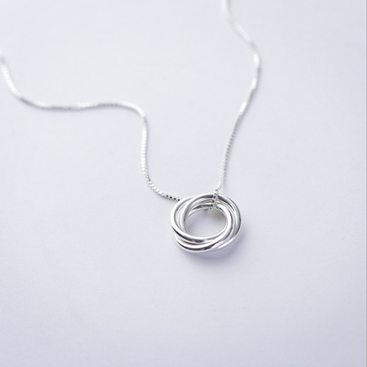 New Korea s925 sterling silver three rings love pendant temperament simple wild fashion girl gift