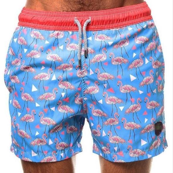 Men's Beach Pants Europe and the United States New Men's Shorts Loose Print Flamingo Swimwear