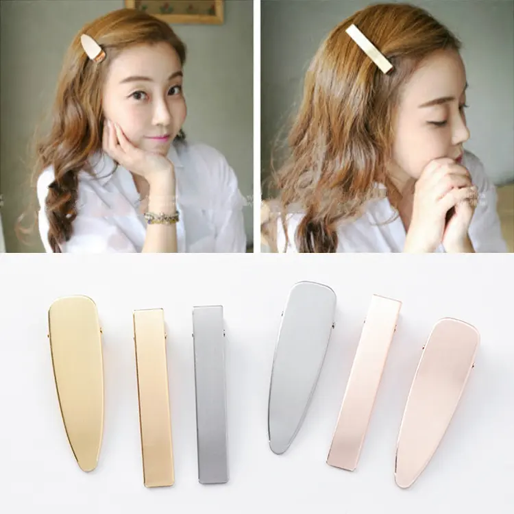 Elegant Wild Retro Matte Brushed Metal Hair Clips Duckbill