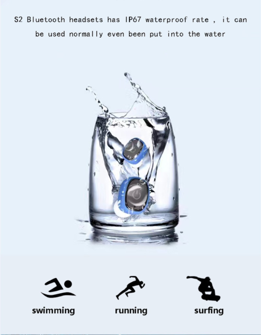 Compatible with Apple, S2 Wireless Earbuds With mic IP67 Waterproof Bluetooth earphones 850 mAH Box Stereo Earphone For IOS Android PK X2T 5